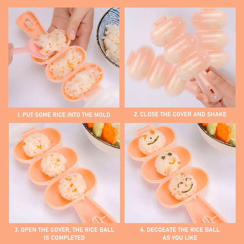 FUNGYAND Rice Ball Mold Set, 2 Pack DIY Rice Shakers with Mini Paddles, Round Onigiri Maker Mould for Bento, Sushi, Kids Lunch, Food Shaping Kitchen Tool - Image 3